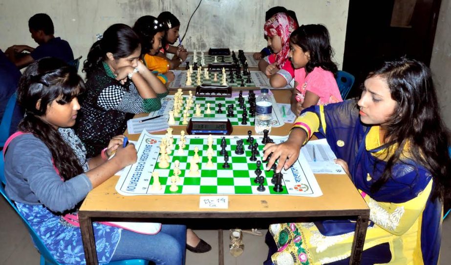 The participants of the Saif Global Sports (SGS) 36th National Sub-Junior (Under-16) Chess Championship in action at Bangladesh Chess Federation hall-room on Wednesday.