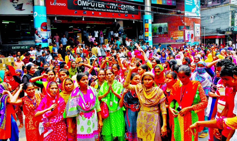 Hexa Garment workers organised a rally and blocked the cityâ€™s Elephant Road on Thursday demanding three months arrear salary and reopening of the factory immediately.