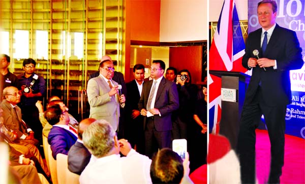 Barrister Mainul Hosein making a point on 'terrorism' and 'quality of democracy' at former British Prime Minister David Cameron's meeting with the members of the Civil Society at a city hotel on Thursday.