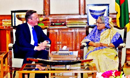 Former British Prime Minister David Cameron now on a visit to Bangladesh called on Prime Minister Sheikh Hasina at Ganabhaban on Thursday. PID photo