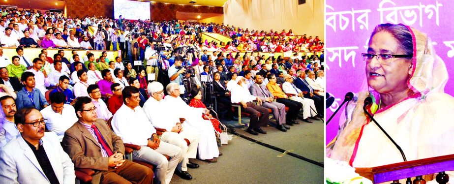 Prime Minister Sheikh Hasina addressing a function marking the National Legal Aid Day at Osmani Memorial Auditorium in city on Friday.