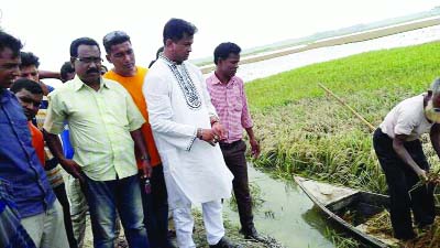 NANDAIL (Mymensingh): Md Anwarul Abedin Khan Tuhin MP along with leaders of local Awami League visiting flood affected Rajgati Union on Sunday.