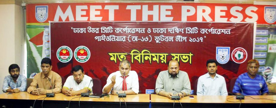 Co-Chairman of Pioneer Football League Committee Amit Khan Shuvro speaking at the view-exchange programme at the conference room of Bangladesh Football Federation House on Tuesday.