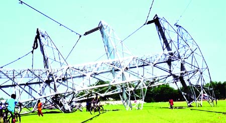 Nor'wester uprooted an electric tower linked with national grid at Kalipur in Bhairab Upazila of Kishoreganj district on Monday night plunging the vast area into darkness. Repairing of which virtually led to shutdown of many power plants in the country'