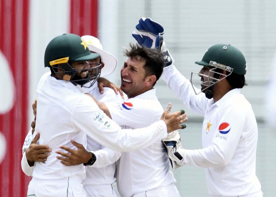 Yasir Shah's 10th Test five-for lifted Pakistan in the final session on the 4th day of 2nd Test between West Indies and Pakistan at Bridgetown on Wednesday.