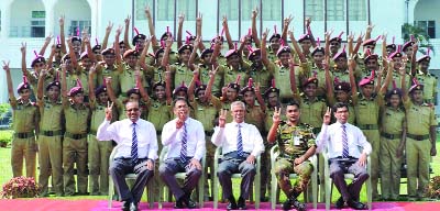 TANGAIL: Students who achieved GPA- 5 in the SSC Examination from Mirzapur Cadet College showing V-sign on Thursday.