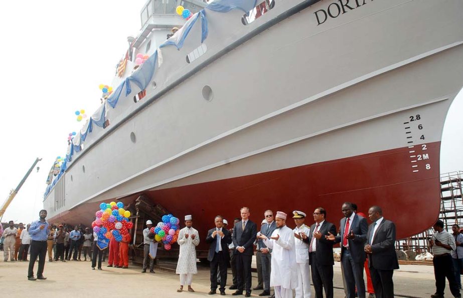 The first ever offshore petrol vessel 'Daria' built by Western Marine was launched on the bank of Karnaphully on Thursday .