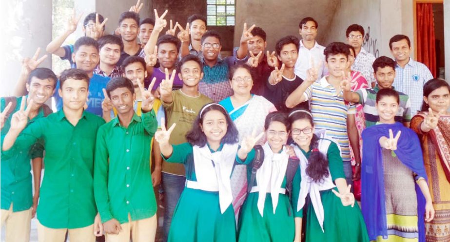 Jubilant students of CUET School and College in Raozan, Chittagong after announcement of SSC results on Thursday.