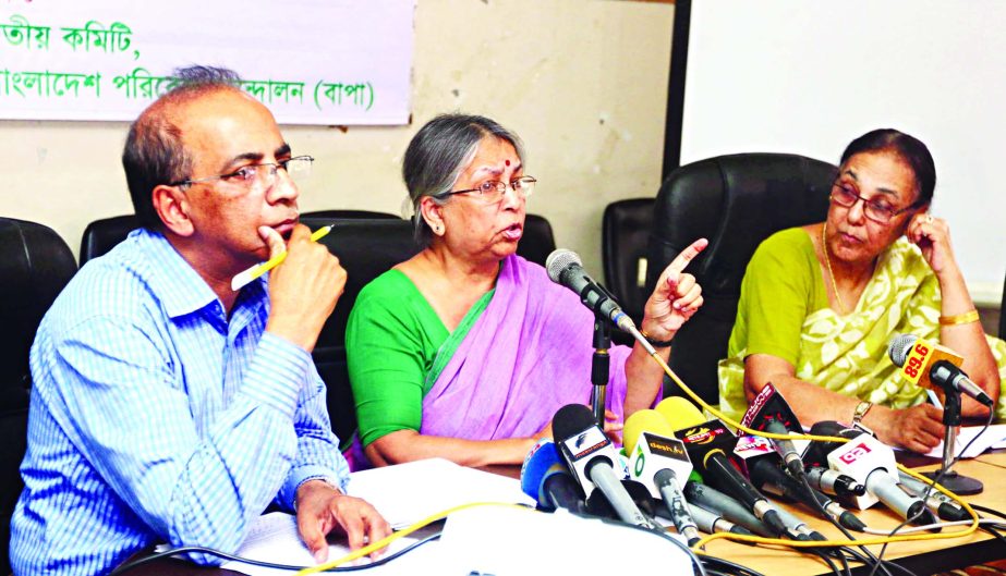 Sultana Kamal, Convener of the National Committee to protect the Sundarbans, speaks at a press conference organised at the Dhaka Reportersâ€™ Unity in the capital on Friday, marking the release of the study report on the possible impact of the propos