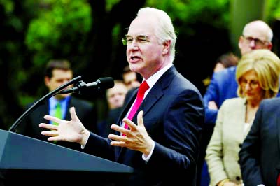 Health and Human Services Secretary Tom Price speaks in the Rose Garden of the White House in Washington, after the House pushed through a health care bill.