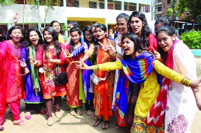 SYLHET: Students of Blue Bird School and College rejoicing their results of SSC Examination on Thursday.