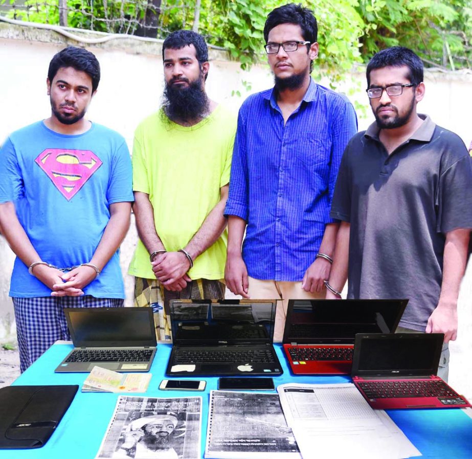 DB police nabbed four alleged members of Ansarullah Bangla Team (ABT) along with laptops from the city's Motijheel area on Monday.