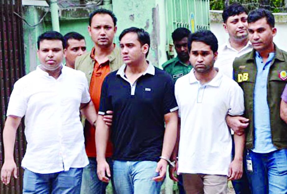 'Rapists' Shafat Ahmed and Shadman Sakif were put on remand as police arrested them from Sylhet city's Pathantula area and produced them before the court in Dhaka on Friday. This photo was taken from DB Media Centre.