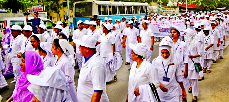 Nursing and Midwifery Directorate brought out a rally in the city on Sunday marking International Nurses Day.