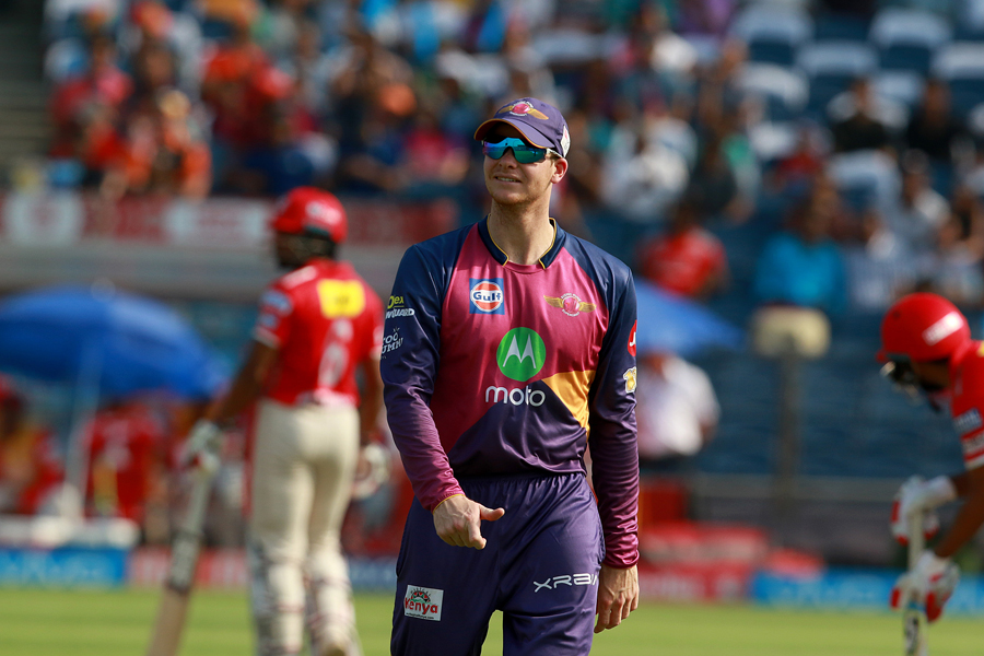 Steven Smith reacts in the field during the IPL match between Rising Pune Supergiant and Kings XI Punjab at Pune on Sunday.