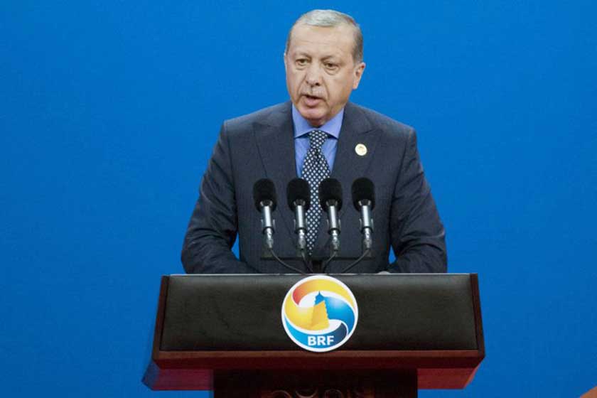Turkish President Recep Tayyip Erdogan delivers his speech at the opening ceremony of the Belt and Road Forum the China National Convention Center in Beijing on Sunday.