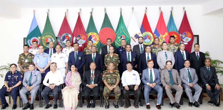 Vice-Chancellor of Bangladesh University of Professionals, Major General Md Salahuddin Miaji, rcds, psc and its Pro-Vice Chancellor Prof Dr Nazmul Ahsan Kalimullah, BTFO are seen at the University's 42nd Syndicate Meeting held at the Conference Room of t