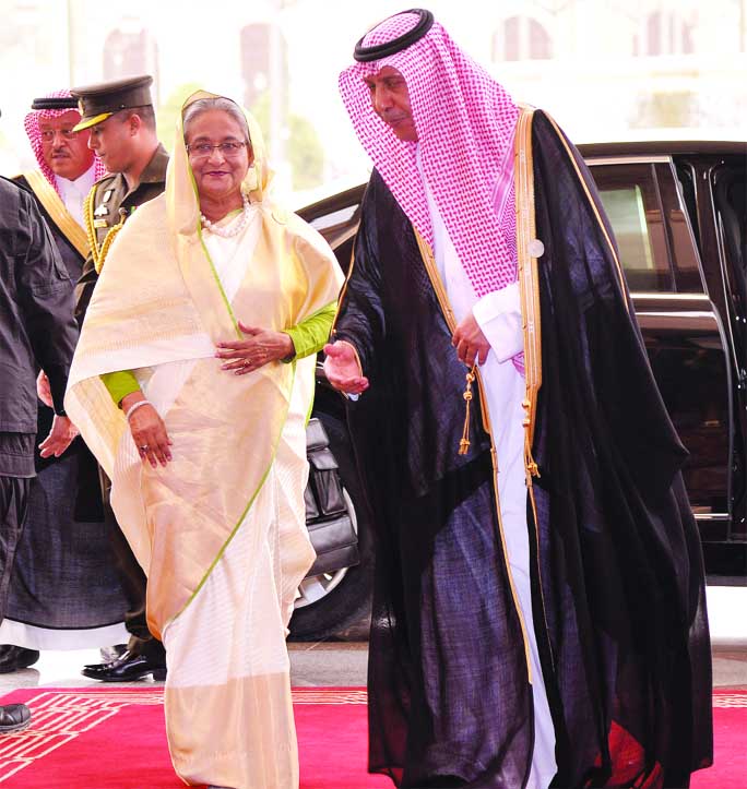 Prime Minister Sheikh Hasina called on Saudi King Salman bin Abdul Aziz Al Saud before beginning of the first ever Arab Islamic American (AIA) summit at Abdul Aziz International Conference Centre in Saudi Capital Riyadh on Sunday afternoon. Internet phot