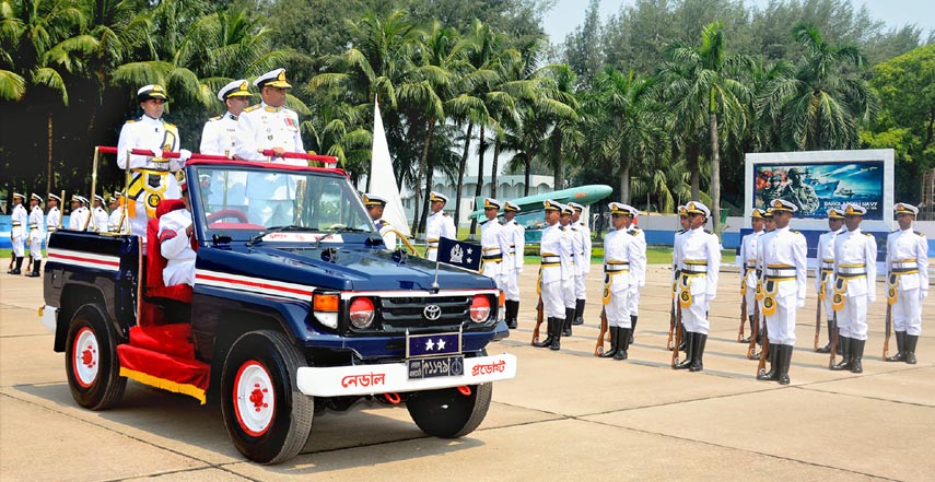 Chittagong Naval Area Rear Admiral M Abu Ashraf reviewed the parade and took salute of the march past of direct entry officers of Bangladesh Navy held at Bangladesh Naval Academy premises in Chittagong on Wednesday.