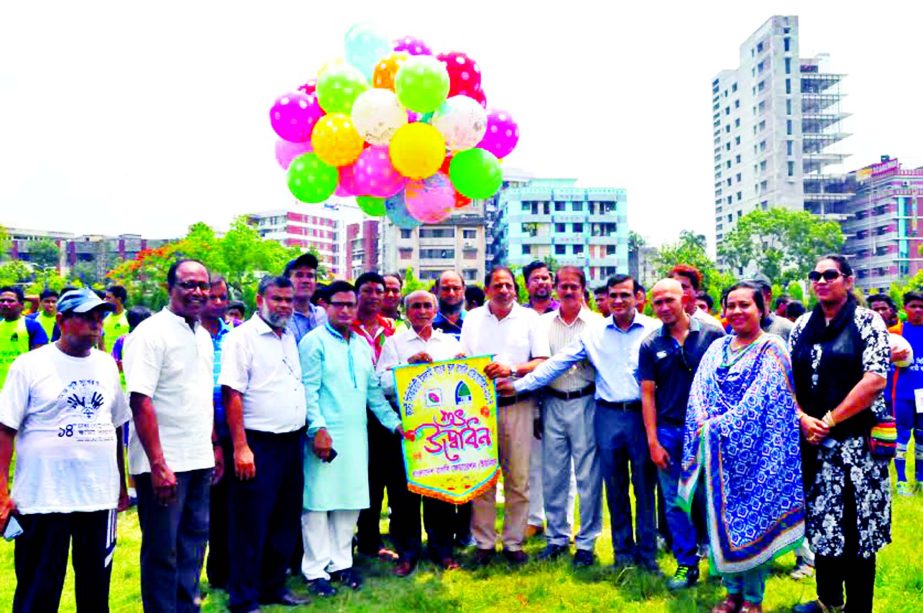 Director of Sports Directorate Dr Md Aminul Islam inaugurating the First Security Islami Bank 8th School Rugby Competition by releasing the balloons as the chief guest at the Physical Education College Ground in the city's Mohammadpur on Wednesday.