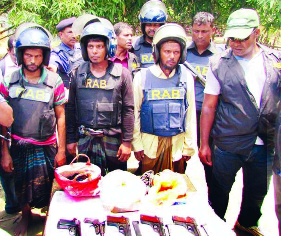 Members of Rapid Action Battalion -5 in separate drives arrested three members of Neo-JMB and recovered firearms, bullets and explosives from Gomostapur and Nachole upazilas of Chapainawabganj district on Wednesday.