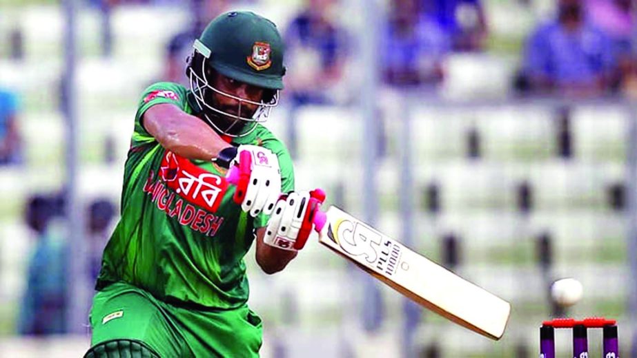 Tamim Iqbal in action in the last and final match of the Walton Tri-Nation series between New Zealand and Bangladesh at Clontarf Cricket Club Ground in Dublin, Ireland on Wednesday.