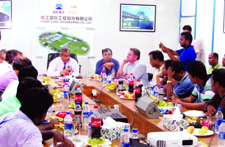 Dhaka WASA Managing Director Engr.Taqsem A Khan speaking at a prÃ¨ss briefing at Jashaldia Project Site Office in Lauhajang on Thursday.