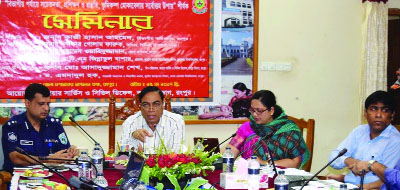 RANGPUR: Divisional Commissioner Kazi Hasan Ahmed addressing a seminar on awareness training and preparedness as Chief Guest on Thursday afternoon.