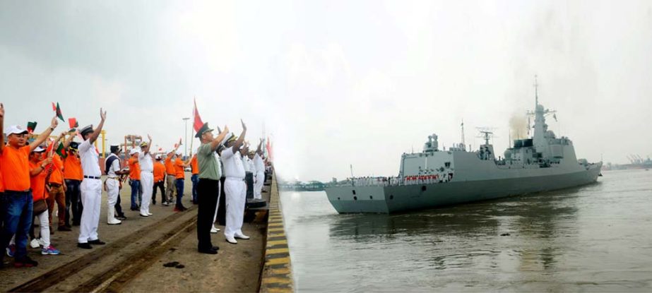 Three warships of Chinese Navy leaving Chittagong Port after ending 4-day goodwill visit yesterday .