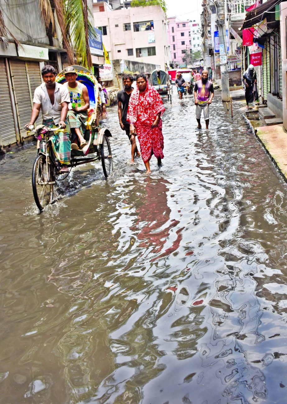 Waterlogging turns a perennial problem near the main thoroughfare adjacent to the Jurain Madrasah Road in the city due to poor drainage system, causing sufferings to the commuters and pedestrians as well. But the authorities concerned remain indifferent