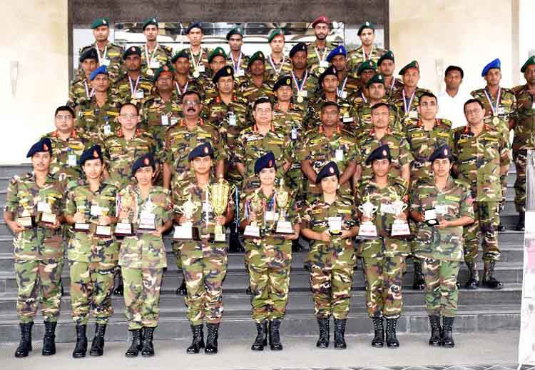 Chief of Army Staff General Abu Belal Muhammad Shafiul Huq and the sportsmen, sportswomen of Bangladesh Army who won medals in different disciplines of national and international competitions pose for a photo session at the Headquarters of Bangladesh Arm
