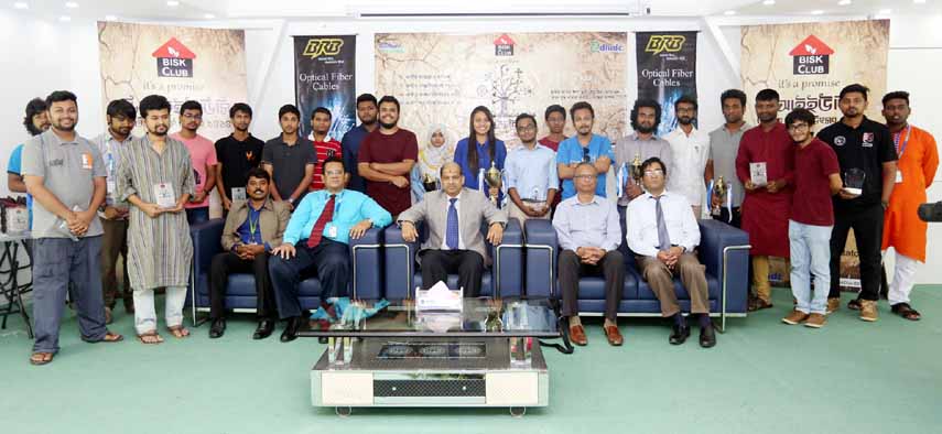 Prof Dr Yousuf Mahbubul Islam, Vice Chancellor of Daffodil International University along with the winners and distinguished guests at the prize distribution ceremony of 'BISK Club-DIUDC National Debate Fest-1424â€™ powered by BRB Cables organized b