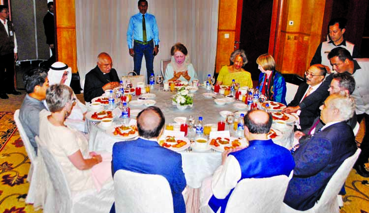 BNP Chairperson Begum Khaleda Zia at an Iftar Mahfil organised in honour of diplomats at Hotel Westin in the city on Monday.