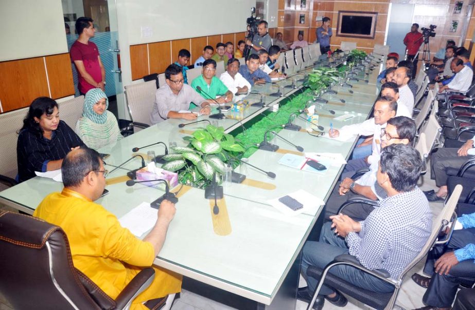 CCC Mayor A J M Nasir Uddin speaking at a meeting of registered Hawkers organisations at Nagar Bhaban on Wednesday.