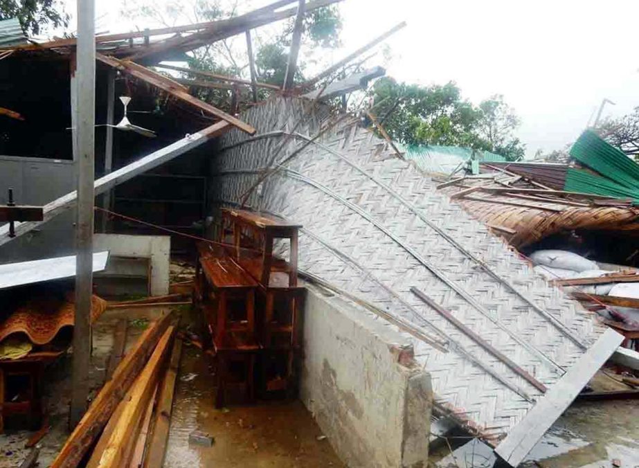 Houses are damaged at Moricha Union in Ukhiya Upazila by the Cyclone Mora on Tuesday.