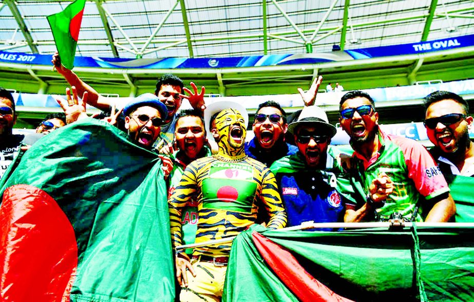 Bangladesh fans get ready for the start of Champions Trophy Group A match between England and Bangladesh at the Oval on Thursday.