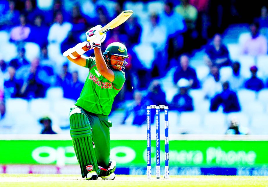 Soumya Sarkar leans into a drive during the Champions Trophy Group A match between England and Bangladesh at the Oval on Thursday.