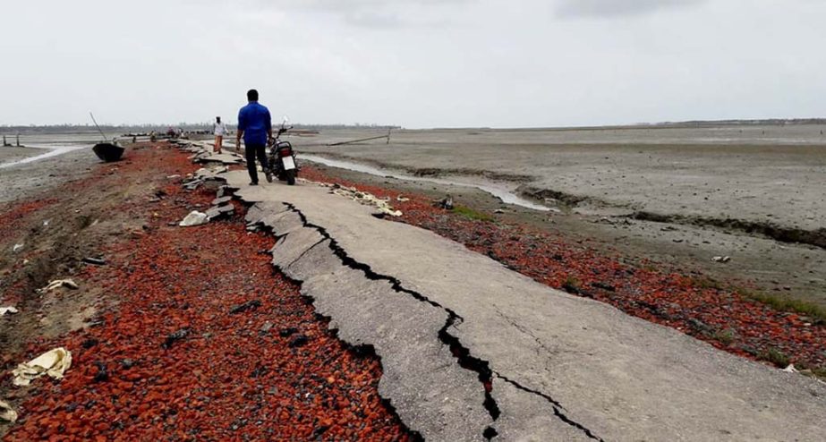 A view of the devastated Shah Porir Dip due to impact of Cyclone Mora .