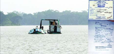 BARISAL: Illegal sand lifting is going on from Khairabad River. This snap was taken on Sunday.