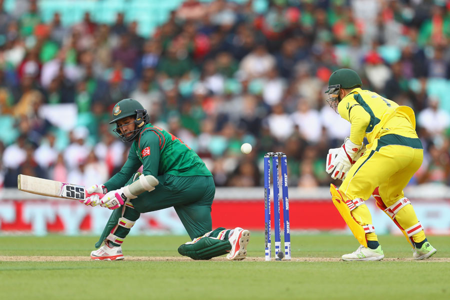Mushfiqur Rahim plays the paddle sweep during Champions Trophy 2017 match against Australia at the Oval, London on Monday.