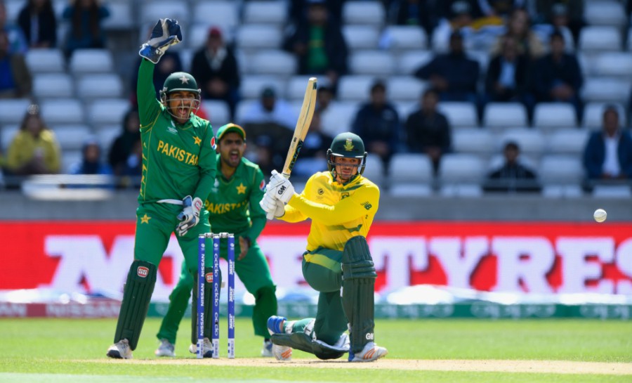 Quinton de Kock was lbw after missing a sweep during the Champions Trophy, Group B match between Pakistan and South Africa at Edgbaston on Wednesday.