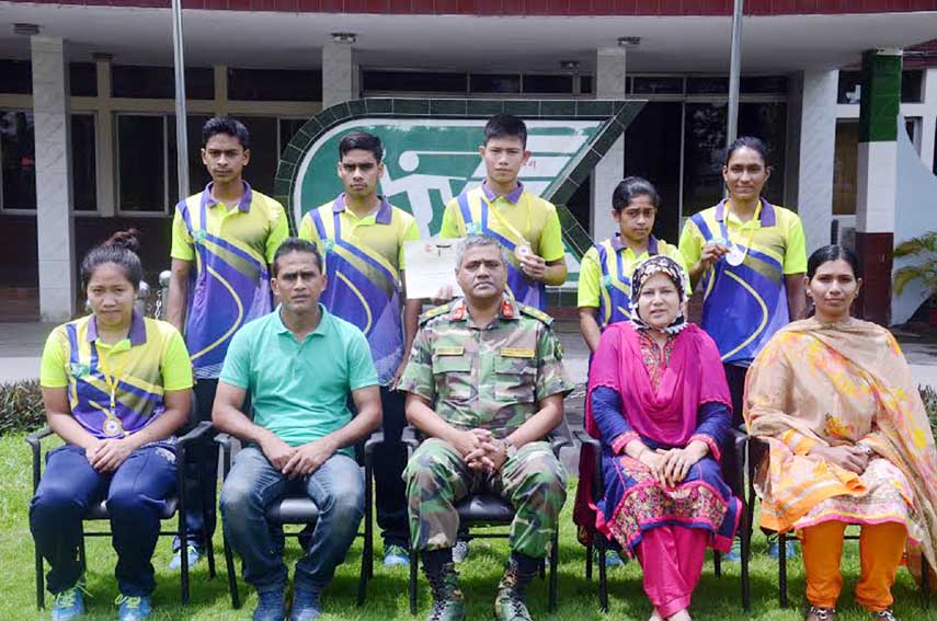 The BKSP Judo team with Director General of BKSP Brigadier General Md Shamsur Rahman and other officials pose for a photo session at the BKSP in Savar on Saturday.