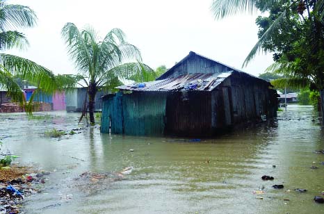 RANGABALI(Patuakhal)I: Baherchar Kalibari Mandir area in Rangabali Upazila has been marooned due to tidal water on Saturday.