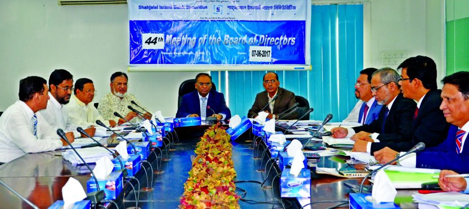 Anwer Hossain Khan, Chairman of Shahjalal Islami Bank Securities Limited (SJIBSL) presiding over the 44th Board of Directors meeting at the bank's head office in the city recently. Md Sanaullah Shahid, Vice-Chairman, Engineer Md. Towhidur Rahman, Akkas U