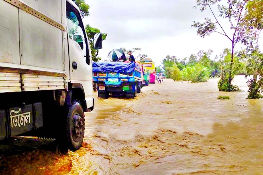 Due to incessant rain following the low over Bay, the Chittagong -- Cox's Bazar Highway inundated on Tuesday.