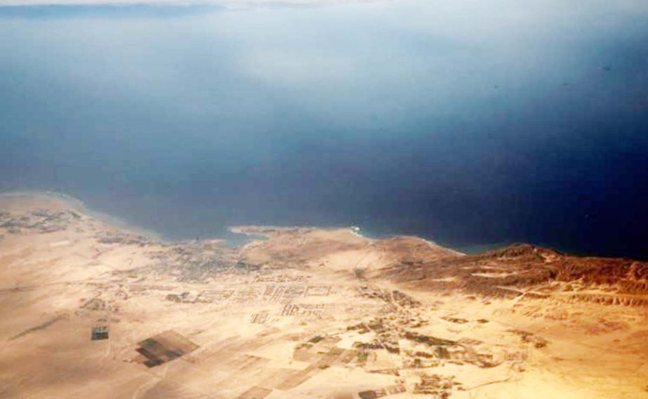 An aerial view of the coast of the Red Sea.