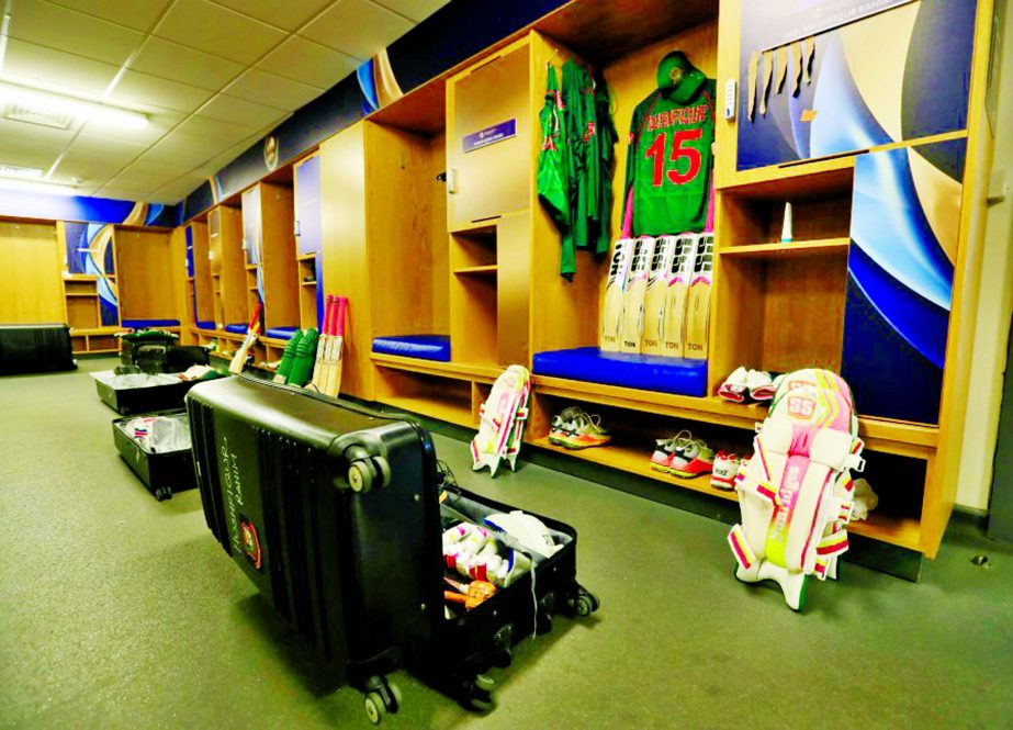 A view of the Bangladesh dressing room during the second semi-final match of the ICC Champions Trophy between Bangladesh and India at Edgbaston in Birmingham on Thursday.
