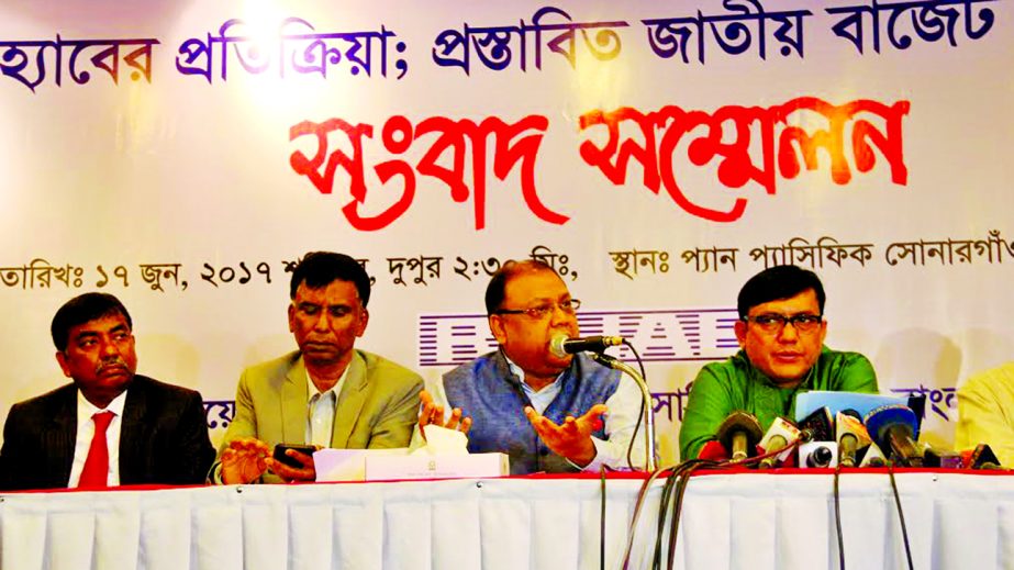 Alamgir Shamsul Alamin, President of Real Estate and Housing Association of Bangladesh (REHAB), demanding not to implement the new VAT law for the sake of real estate business at a press conference on the proposed budget at a city hotel on Saturday. Nurun
