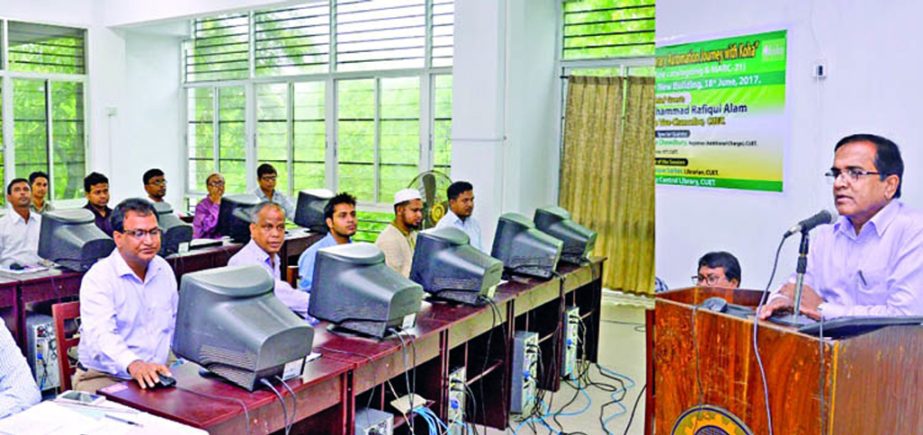 Chittagong University of Engineering and Technology (CUET) Vice-Chancellor Prof Mohammad Rafiqul Alam addressing the inaugural ceremony of the 'Automation Activities' and a two-day training workshop titled 'Online Cataloging and MARC-21" at Central Li"