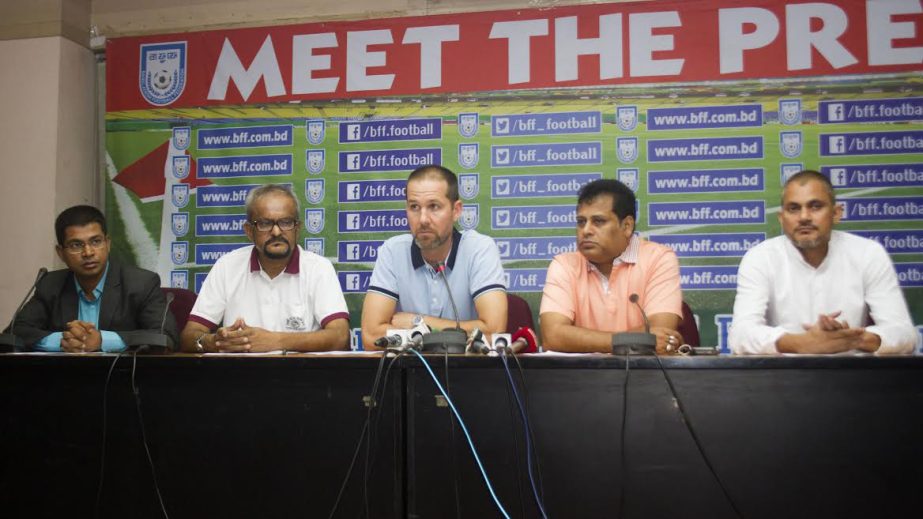 Head Coach of Bangladesh Under-23 football team Andrew Ord addressing a press conference at Bangladesh Football Federation (BFF) House on Monday.